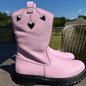 ⭐️⭐️ NEW Dr Doc Martens Bex Heart Pink pull on Chunky Cowgirl Boots 5 Ladies